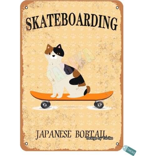 Duoduo Skateboarding Japanese Bobtail Retro Vintage Country Tin Sign Bar Cafe Art Bar Decoration Living Room Bedroom Office