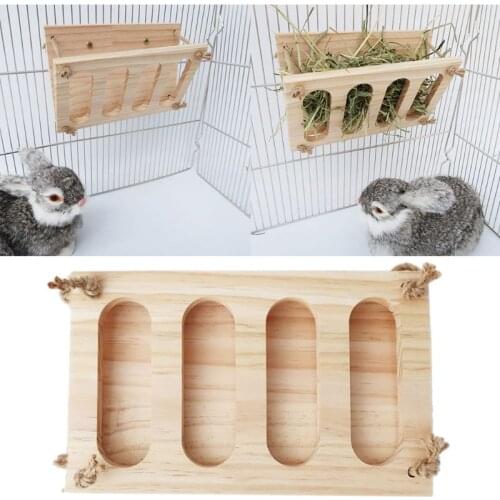 Rabbit Wooden Hay Rack Manger Multi-Functional Grass Holder Hamster Food Feeder Bowl for Small Pet Chinchilla Guinea Pig C42