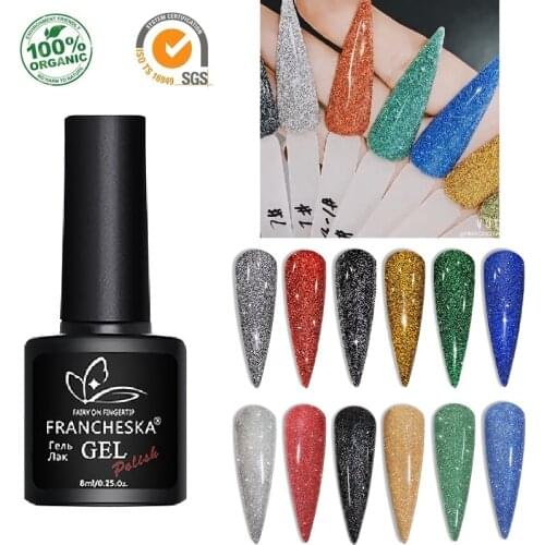 FRANCHESKA 8ml Luminous Sequin UV Gel Polish Fluorescent Shimmer Glow Blacklight Glitter Flash Gel For Disco Home Party TSLM1