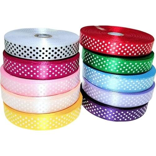 HL 15MM 10 Rolls (500 yards) 10 Colors Dots Satin Ribbons DIY Crafts Wedding Christmas Decorations Gift Packing Belt