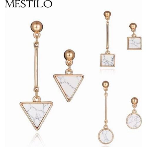 MESTILO Personality Asymmetric Long Short Drop Earring Geometric Round Triangle Square Gold Plate Punk Party Simple Earrings