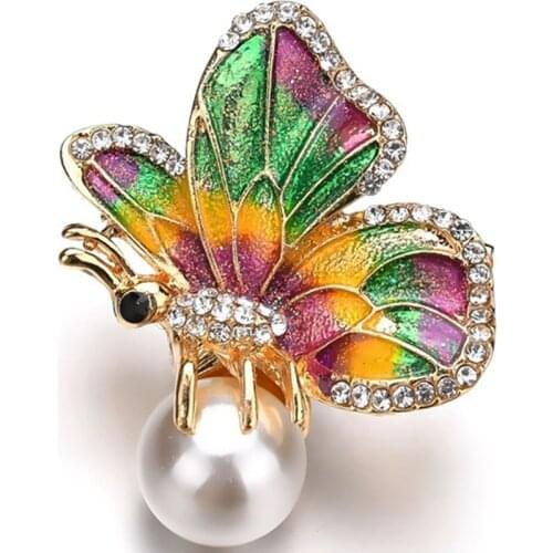 Exquisite Fashion Personality Jewelry Colorful Butterfly Inlaid Zircon Pearl Brooch For Women Feature Namour Charm Gift