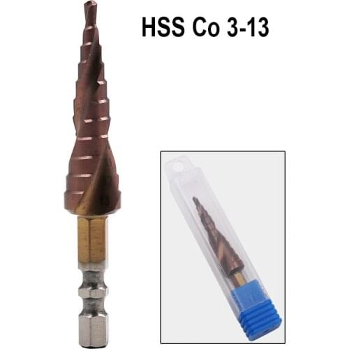 Cobalt Family M35 Hex Handle Step Drill Bit Stainless Steel Metal Hole Opener Drill Double Blade Pagoda Drill 3-13 Plastic Box