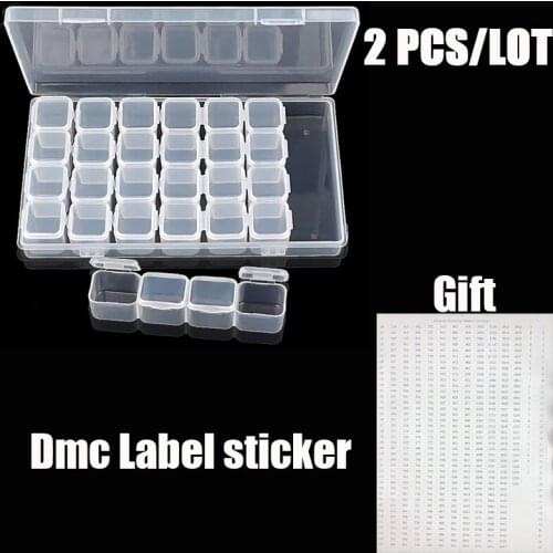 28 Slots Diamond Embroidery Box Diamond Painting Cross Stitch Tools Accessory Storage Boxes Gift:1 piece DMC label paper
