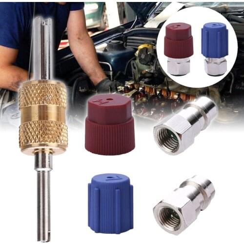 Red Blue Car Retrofit 7/16 to 3/8 Conversion Adapter R12 to R134a High/Low Voltage AC Fitting Double-Head Valve Core Tools