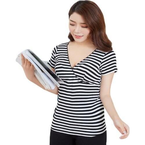 2021 Modal Maternity Tee V-neck Summer Short-Sleeved T-shirt with chest pad Nursing Tops Breastfeeding T0104