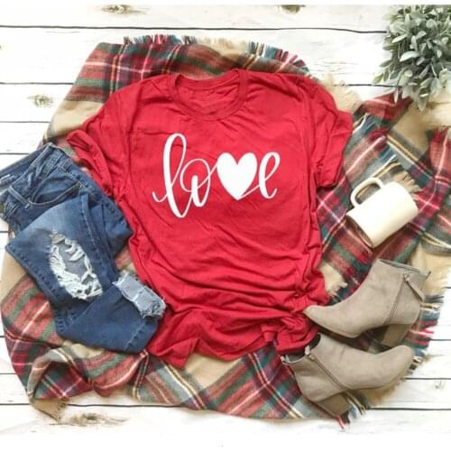 LOVE heart graphic women fashion red tumblr cotton grunge aesthetic Valentines Day hot sale tee cotton t-shirt goth tops-K962