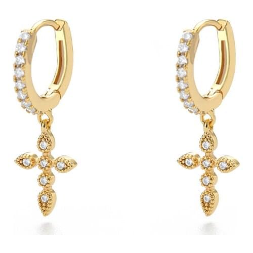 Small Cute CZ Zircon Gold silver color Cross Dangle Earrings For Women 2020 New Trend Lady Fashion Jewelry Pendientes Mujer Moda