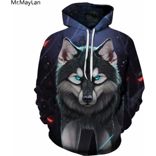 Mr.MayLan 3D Hoodies Wolf Printed Sweatshirts Men Women Pullover Unisex Black Tracksuits Casual Outwear Plus Size 5XL Jackets