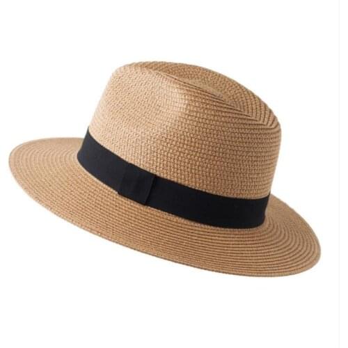 Seioum Panama Hat Men Straw Fedora Male Sunhat Women Summer Beach Sun Visor Cap Chapeau Cool Jazz Trilby Cap Sombrero