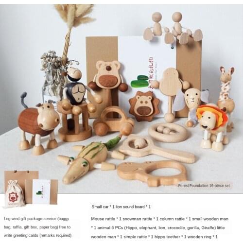 Childrens Rattles Toy Set Year-Old 3-Month-Old Baby Newborn Newborn 100-Day Gift Solid Wood Mouth Desire Gift Box