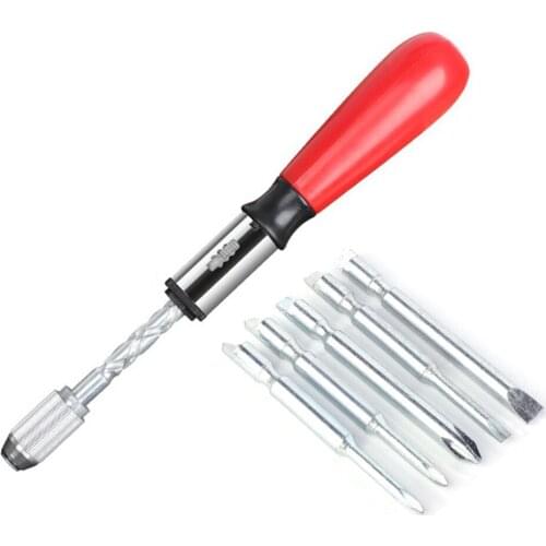 Push Pull Ratchet Screwdriver Set 6 in 1 Press Type Semi-automatic Rotating Spiral Screw Driver Bit Multifunctional Tool Kit