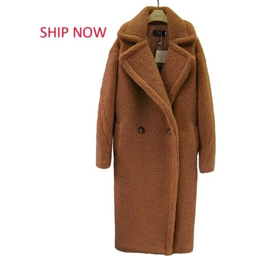 2020 new teddy coat faux fur long coat women lamb fur coat thick coat oversized outwears