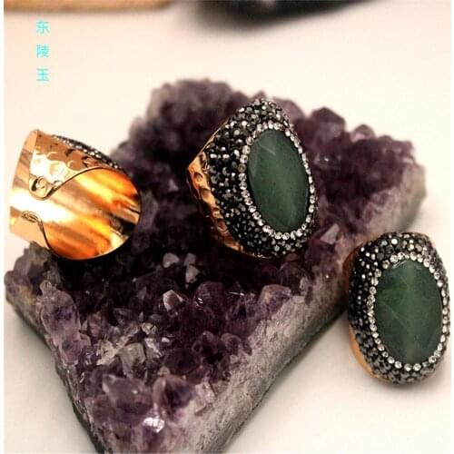 Wholesale 6pc/lot Natural stone Spectrolite hand cut inlay gold plating adjustable embossed ring