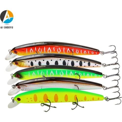 AI-SHOUYU 1pc New Artificial Fishing Lure Hard Minnow Fishing Bait 105mm 17g Bait with 3 Treble Hook Suspending 0.5-1.0m Depth