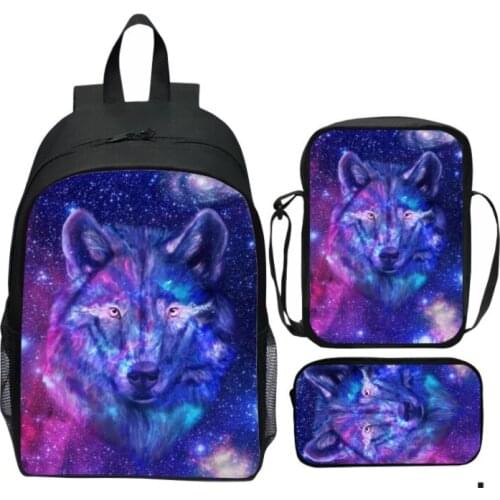 3D Wolf Backpack for youth Girl Boy Mochila Student Schoolbag Cool Animal Pattern Men Set Bagpack Children Bookbags
