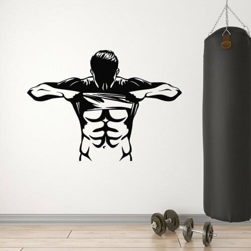 Bodybuilding Wall Decal Sport Gym Bodybuilding Athlete Muscle Wall Stickers Gym Home Bedroom Decor Vinyl Removable Mural C089