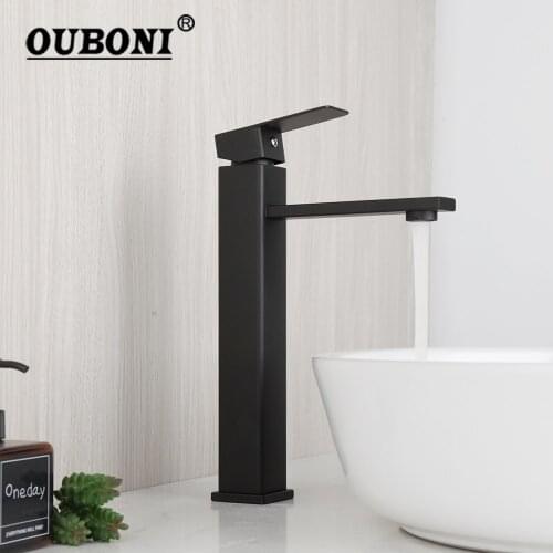 OUBONI Black Bathroom Basin Faucet Deck Mount Bright Chrome Brush Nickel Washing Basin Sink Mixer Faucet Hot & Cold Water Mixer