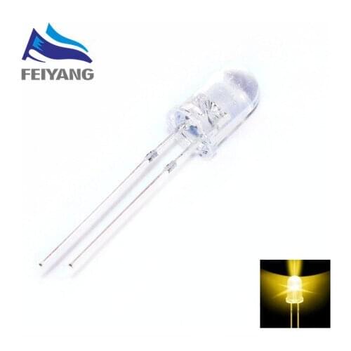 50pcs Yellow LED 5MM Yellow light-emitting diode White turn Yellow Round Transparents DIP LED Lamp 580-590nm 20Ma 2v