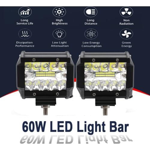 2x Led Light Bar 60W LED Work Light Combo Car Light Fog Lamp Driving Headlight 10pc Flood & 10pc Spot LED Bulbs For Truck SUV