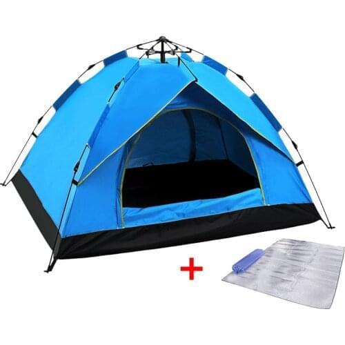 Outdoor Camping Tent 2-3-4 People Automatic Tent + Moisture-Proof Pad Wind Resistant Waterproof Camping Tent