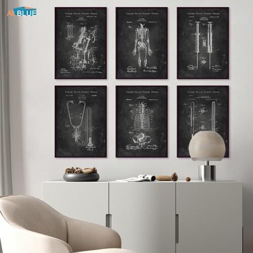Vintage Canvas Painting Medical Instruments Patent Poster Human Anatomy Skeleton Picture Office/Home Decoration Wall Art Print