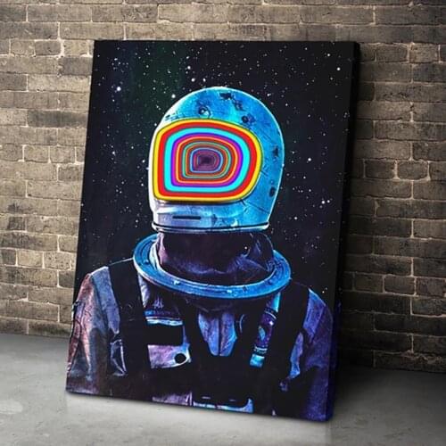 Funny Astronaut Poster Creative Canvas Painting Rainbow Cosmonaut In Space Print Wall Art Modern Living Room Decoration Pictures