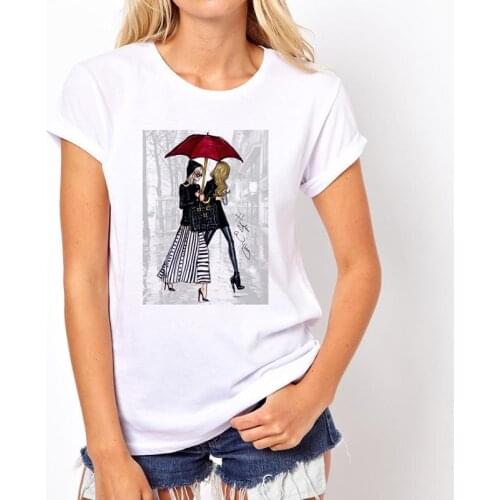 Vintage Vogue Paris Patterns of the Eiffel Tower Print Summer Fashion Women Printed Casual Tops Hipster Cool Ladies White Tee