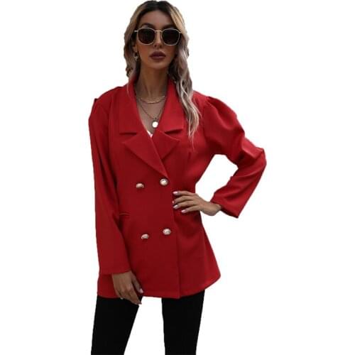 Womens Spring and autumn Plus Size Blazer Coat 2021 New Temperament Fashion Loose Lapel Button Red Gray Mid-length Clothes N917