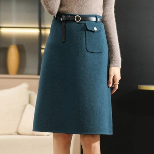 Winter and autumn womens high-quality pure cashmere womens comfortable and warm casual skirt solid color