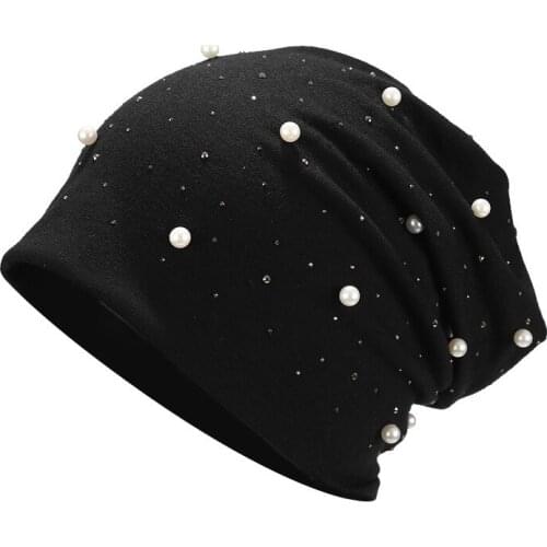 Women Beanie Hat Slouchy Autumn Winter Spring Pearl Headwear Outdoor Accessory