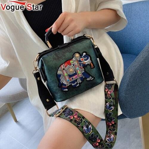 Womens Handbags Purses Vintage Embroidery Elephant Bag Bags Wide Butterfly Strap PU Leather Women Shoulder Crossbody Bag L102