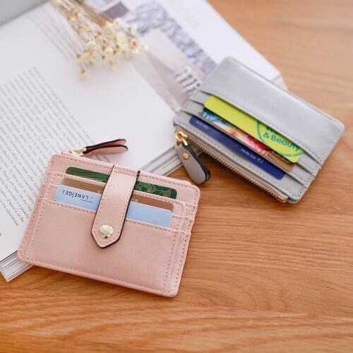 Women Short Solid Color Cute Zipper Wallet Female Multifunction Thin Coin Purses Ladies Pu Leather Card Holder Clutch Bag