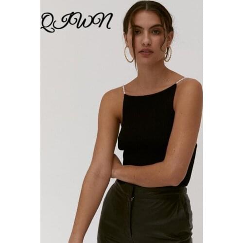 Runway 2020 Summer Pearl Beaed Strap Backless Black Club Sexy Bottom Knit Top Women Fashion Vest Designer Clothes