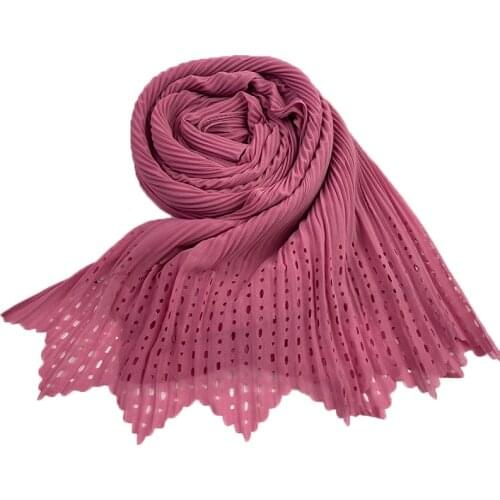 1 Pc Crumpled Shawl Chiffon Crush Laser Cut Heavy Chiffon Hijab Scarf Shawls Muslim Turban Wraps Pleated Hijabs Scarves