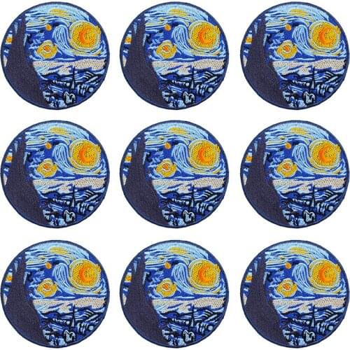 Pulaqi 10PCS Van Gogh Patch Tree Wholesale Patches Iron On Patches For Clothing Mountain Stripe Wholesale Dropship Custom Patch
