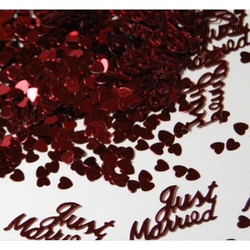 1000Pcs JUST MARRIED Love Metallic Wedding Confetti Heart Sequined Table Scatters Wedding Party Home Decorations Graduation