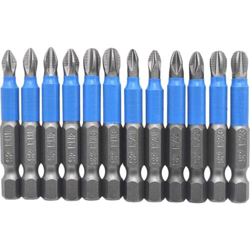 12pc 50mm PH1 PH2 PH3 PZ1 PZ2 PZ3 Magnetic Screwdriver Bit Set 1/4" Hex Shank Anti Slip Phillips Electric Power Tool Accessories