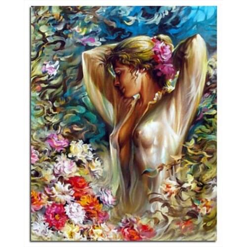 Knitting Needles Portrait 3D Diamond Embroidery Cross Stitch Patchwork Diy Diamond Painting round Diamond Mosaic Girl In Flower