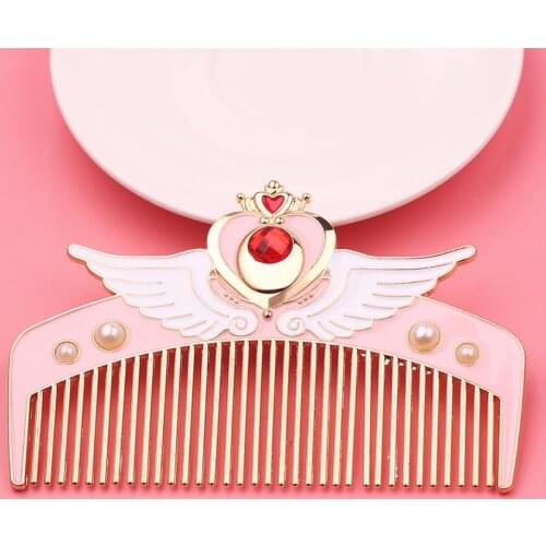 Anime Sailor Moon Hairdressing Comb Cosplay Props Cardcaptor Sakura Pink Woman Cartoon Metal Pettine Originality Gift with bag