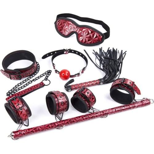 BDSM Bondage Restraint Set Sex Handcuffs With Blindfold Collar Gag Whip SM Fetish Erotic Sex Toys For Women Couples Adult Games