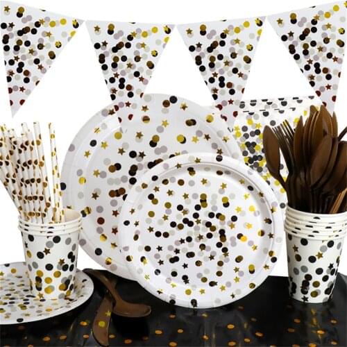 Bronzing Disposable Plates For The Wedding Gold Dot Decoration For Birthday Party Baby Shower Star Disposable Tableware Birthday