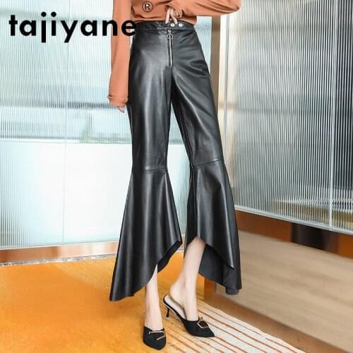 Pants Women for Genuine Sheepskin Flare Pants Woman High Waist Trousers Womens Steertwear Trousers Pantalones TN1223