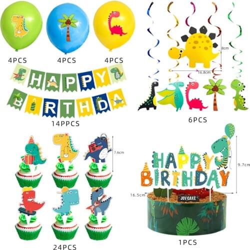 Dinosaur Theme Birthday Party Decoration Cup Cake Topper and Flags Banners Balloon Jungle Decoration For Baby Shower Supplies