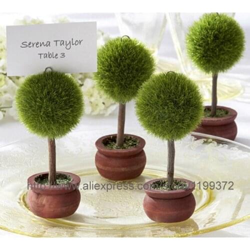 Free shipping 100pcs Wedding Favors Green Potted Plants Place Card Holder For Green Theme Topiary Tree Place wedding decoration