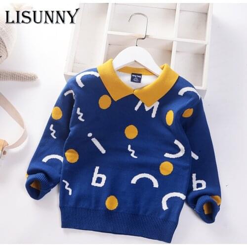 Kids Sweater Boys Pullover 2021 Autumn Winter Children Clothing Cotton Baby Sweater Toddler Jumper Letter Turn-down Collar 2-7y