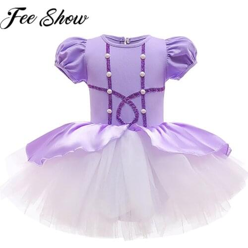 Kids Girls Ballet Tutu Dress Baby Girl Ruffle Short Sleeve Princess Tulle Dress For Halloween Cosplay Birthday Party Costumes