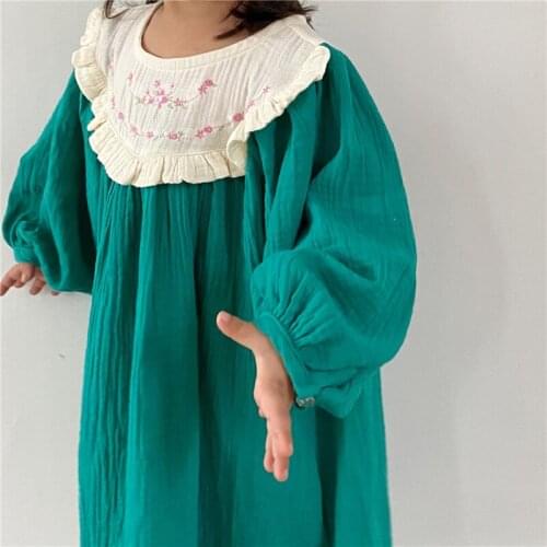 2020 Autumn Korean Childrens Embroidered Ruffled Collar Dress Girls' Double-Layer Gauze dress