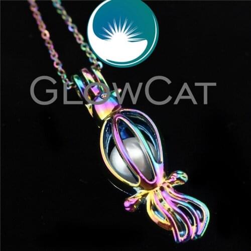 GLOWCAT R-C585 Rainbow Color Turtledove Birds Beads Cage Pendant Perfume Diffuser Aromatherapy Pearl Cage Locket Necklace