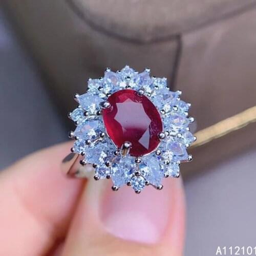 KJJEAXCMY fine jewelry S925 sterling silver inlaid natural ruby new girl luxury ring support test Chinese style hot selling